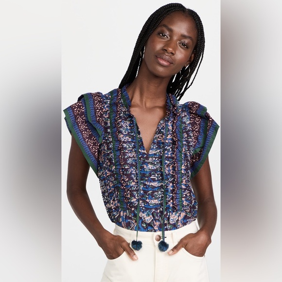 Sea New York Noah Print Flutter Sleeve Pin Tuck Top - Picture 1 of 3